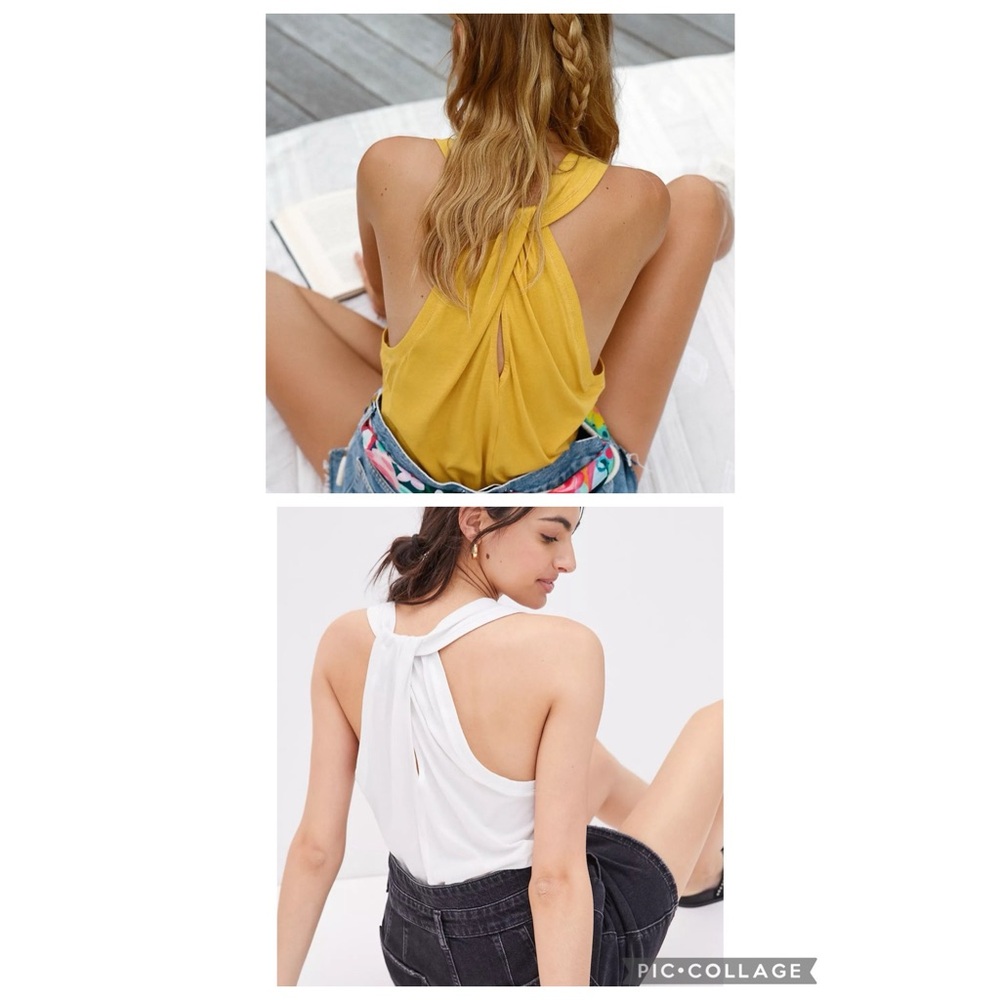 Anthropologie Twist Back Halter Tank Set Of TWO Yellow & White NWT SZ XL